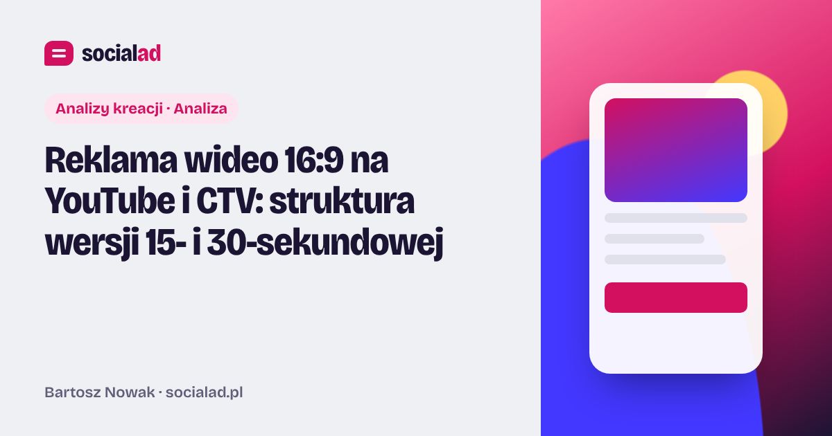 Grafika do artykułu: Reklama wideo 16:9 na YouTube i CTV: struktura wersji 15- i 30-sekundowej