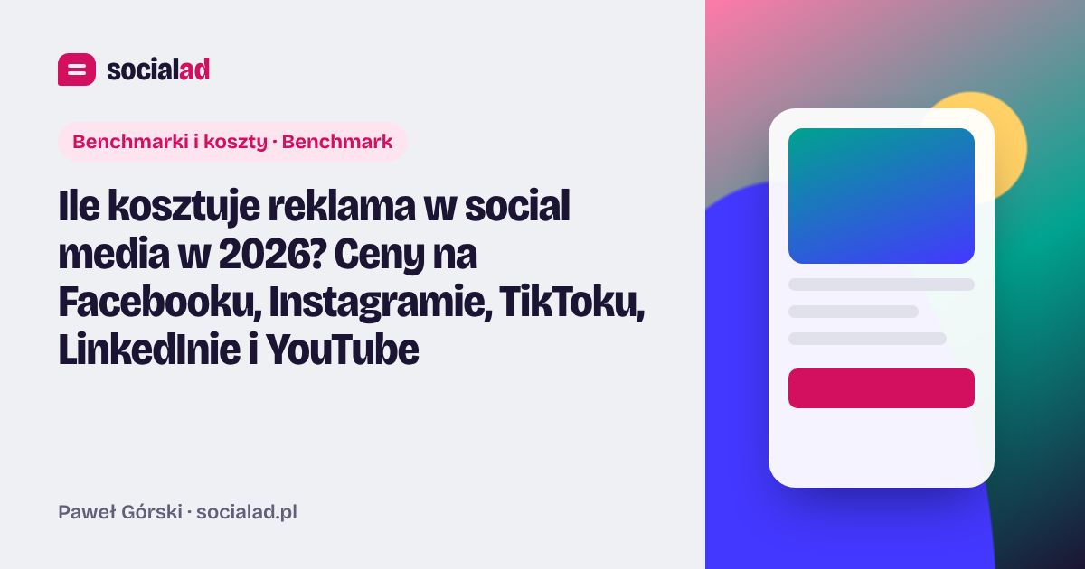 Grafika do artykułu: Ile kosztuje reklama w social media w 2026? Ceny na Facebooku, Instagramie, TikToku, LinkedInie i YouTube