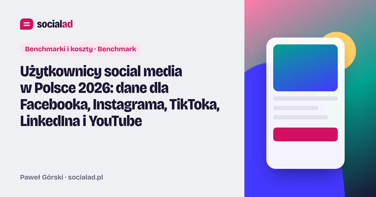 Grafika do artykułu: Użytkownicy social media w Polsce 2026: dane dla Facebooka, Instagrama, TikToka, LinkedIna i YouTube